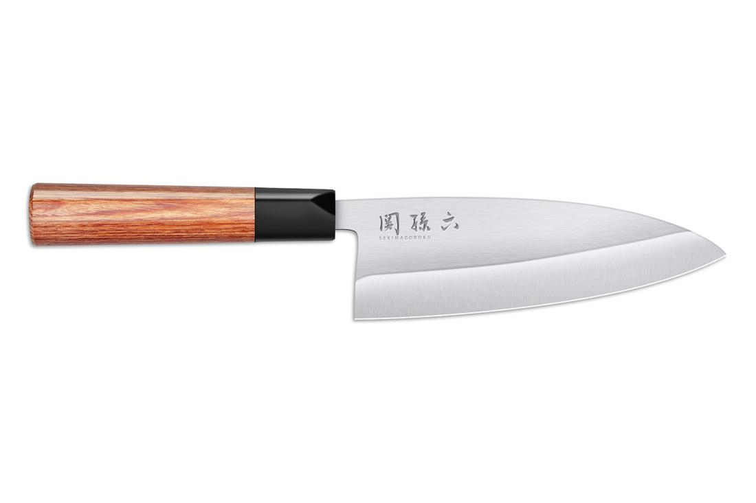 Couteau japonais Kai Seki Magoroku pakkawood (Redwood) - deba 15 cm